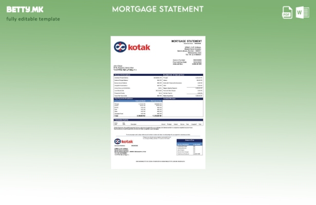 модерен стил Индија Извештај за хипотека на банката Котак Махиндра Шаблон за шаб